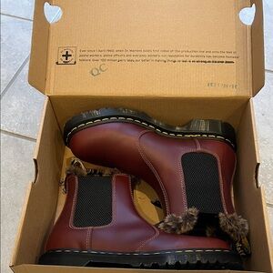 Dr. Martens Brown Leonore Fur-Lined Chelsea Boots NEW